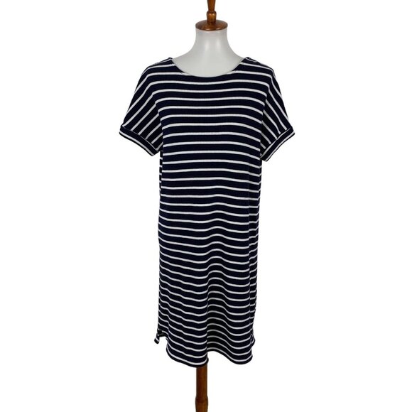 Emberley Striped Dress XS Blue White Short Sleeve Nautical Coastal Preppy Resort - Picture 1 of 6